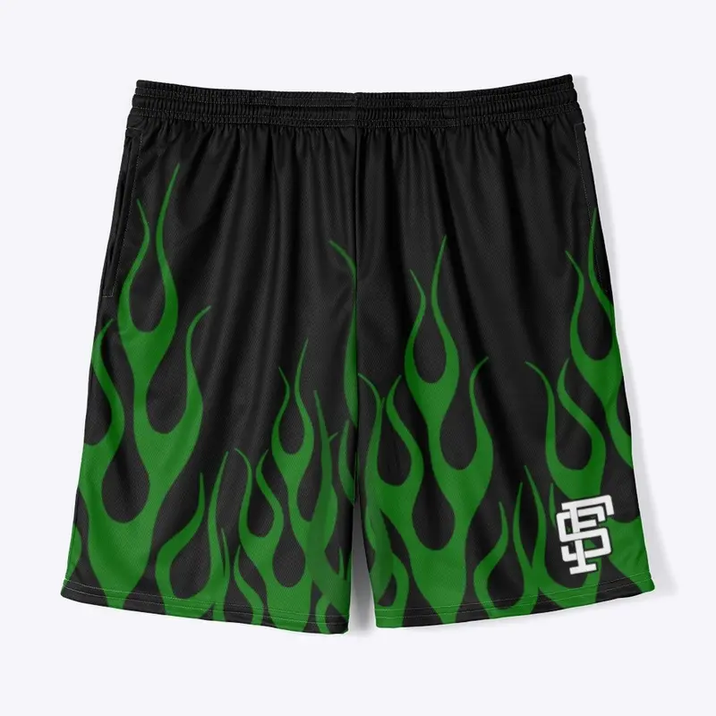 Green Flames Jersey Shorts